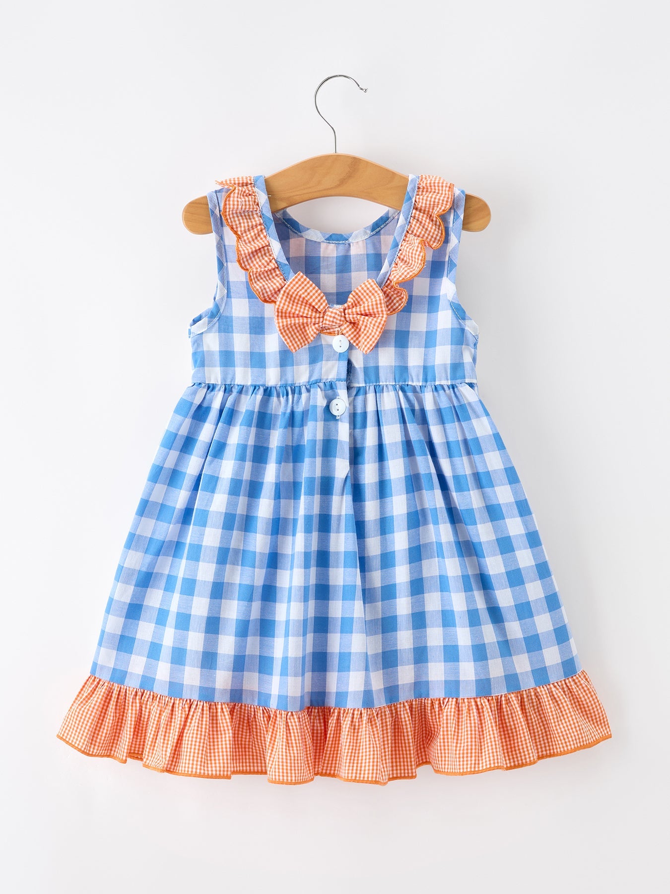 Whale embroidery plaid ruffle collar dress detail view