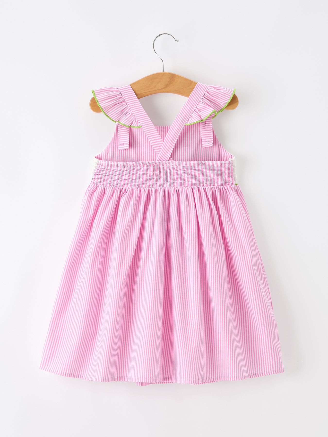Turtle pink stripe dress detail view