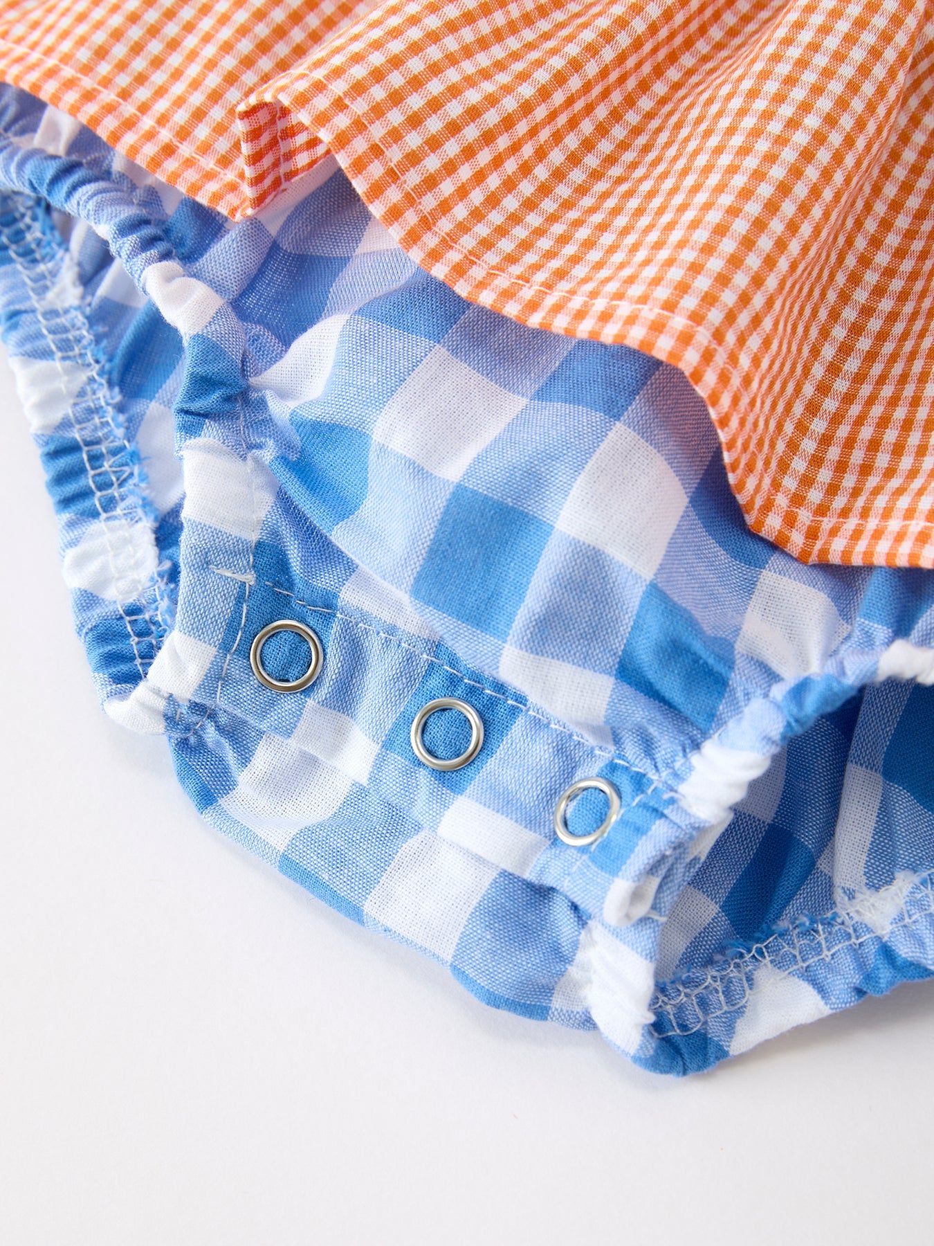 Whale embroidery plaid romper side view