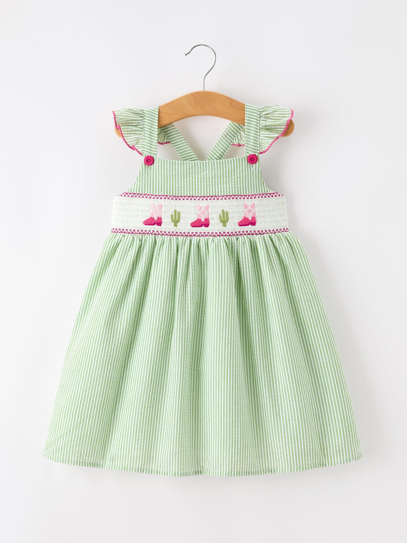 Western boots and cactus girls stripe dress front view