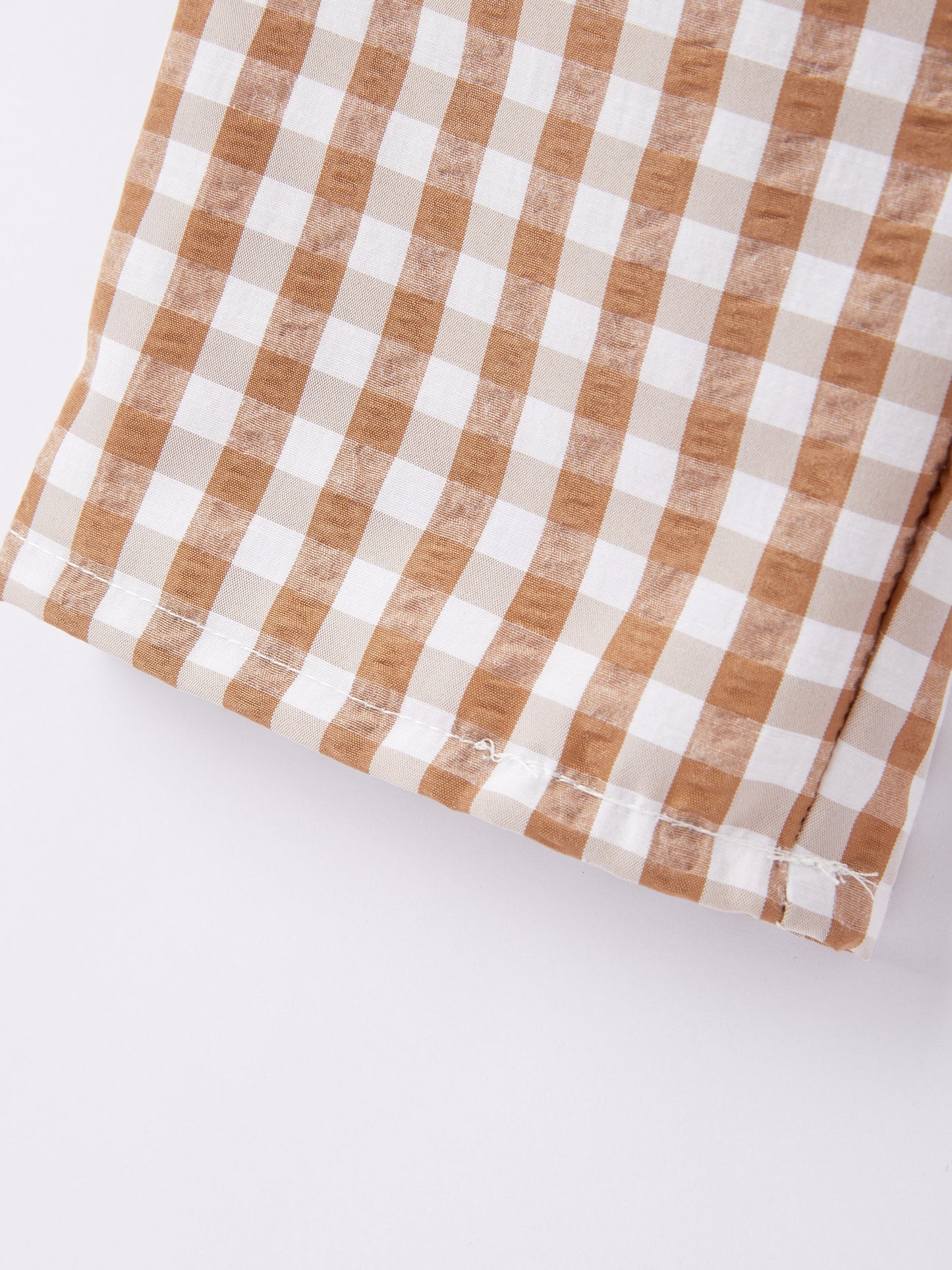 Fall Boys Thanksgiving Smocking Embroidered Brown Plaid Outfit Set