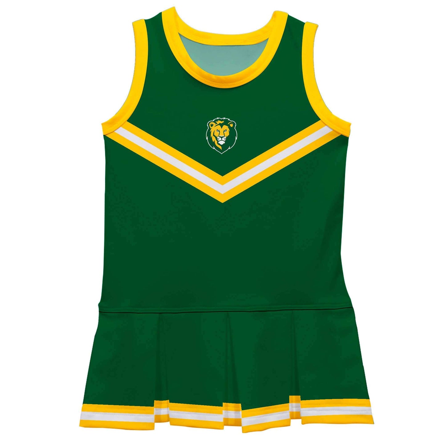 Vive La Fete Southeastern Louisiana Lions sleeveless cheerleader dress with pleated skirt and team logo in green and yellow colors