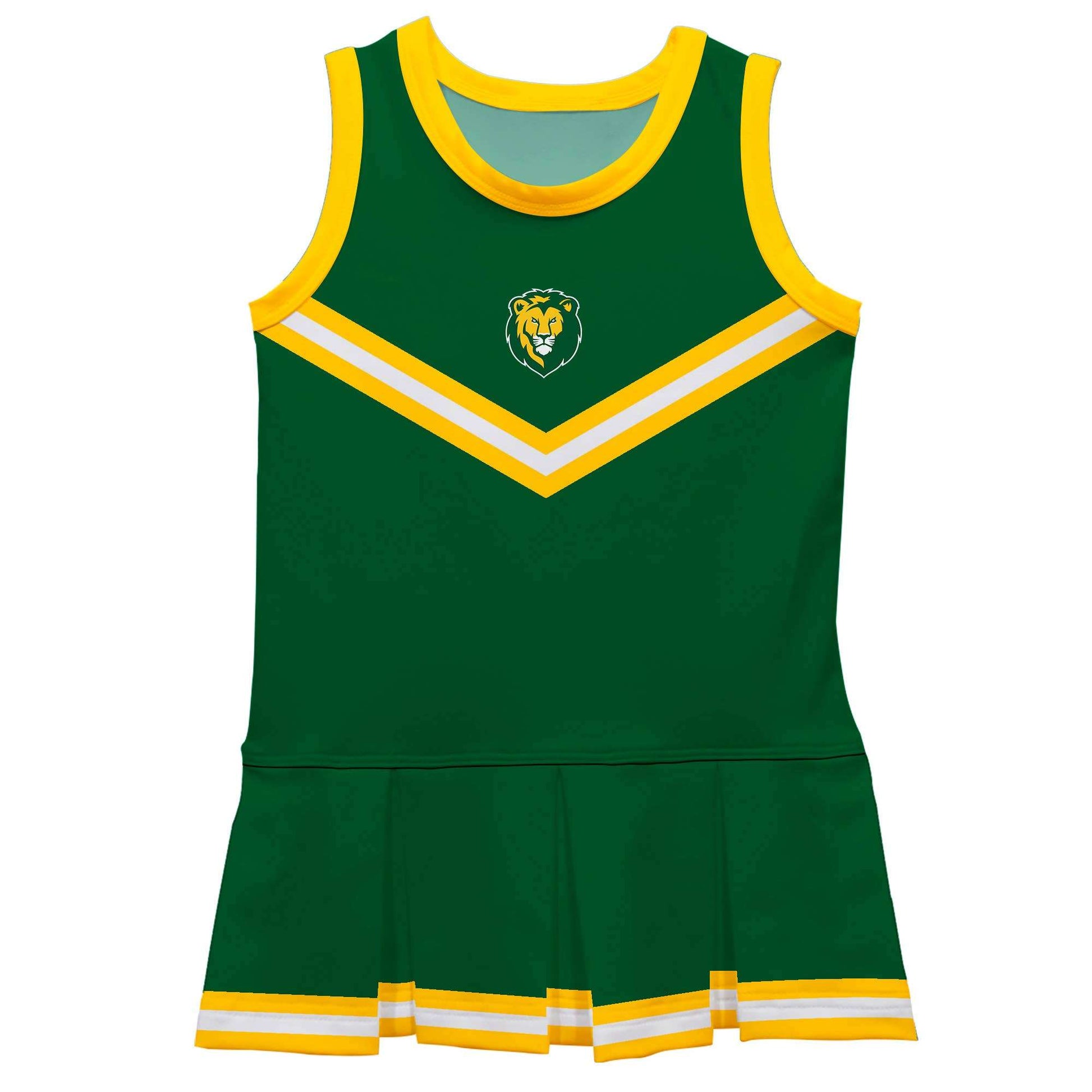 Vive La Fete Southeastern Louisiana Lions sleeveless cheerleader dress with pleated skirt and team logo in green and yellow colors