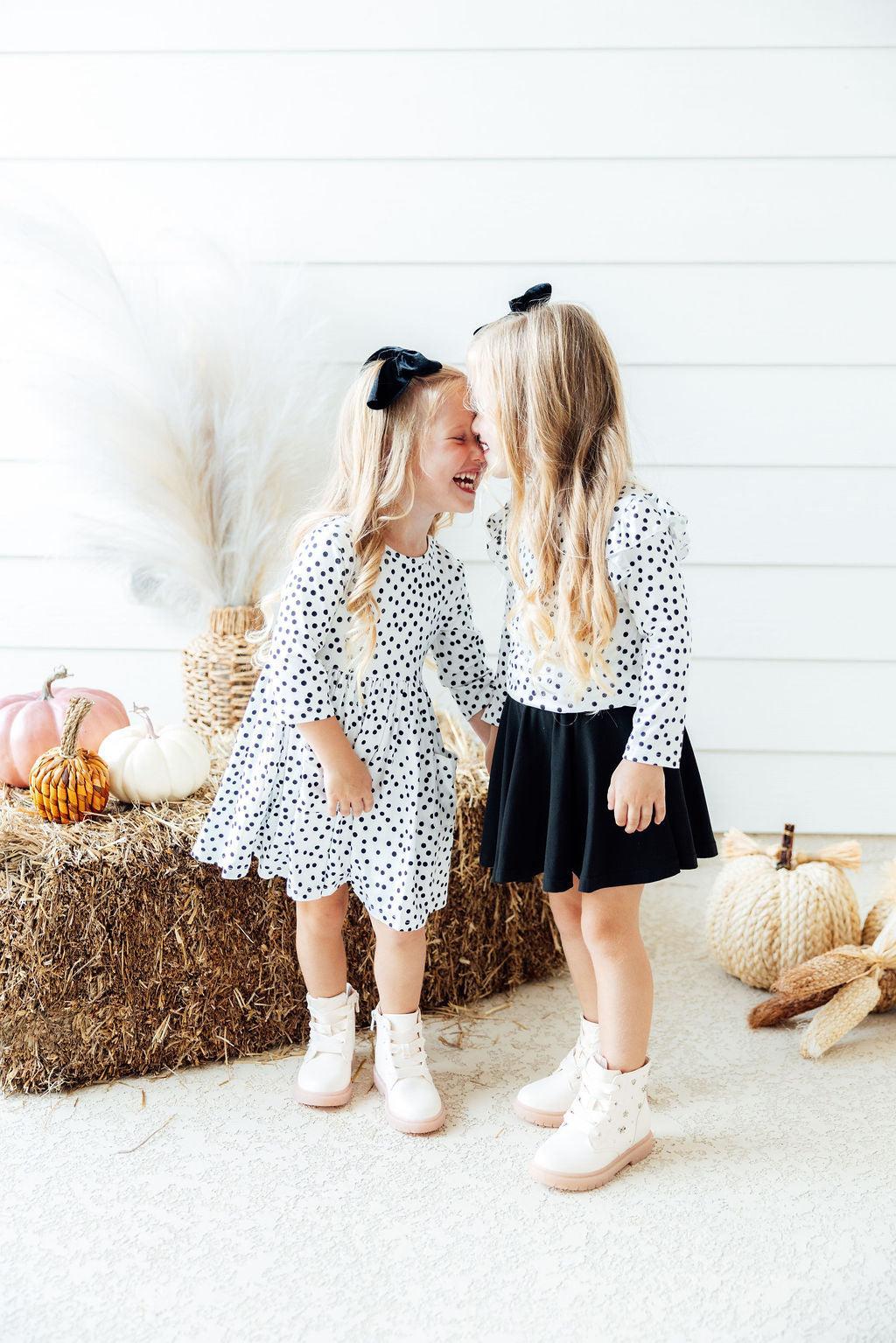 Scattered Dot 3/4 Sleeve Pocket Twirl Dress