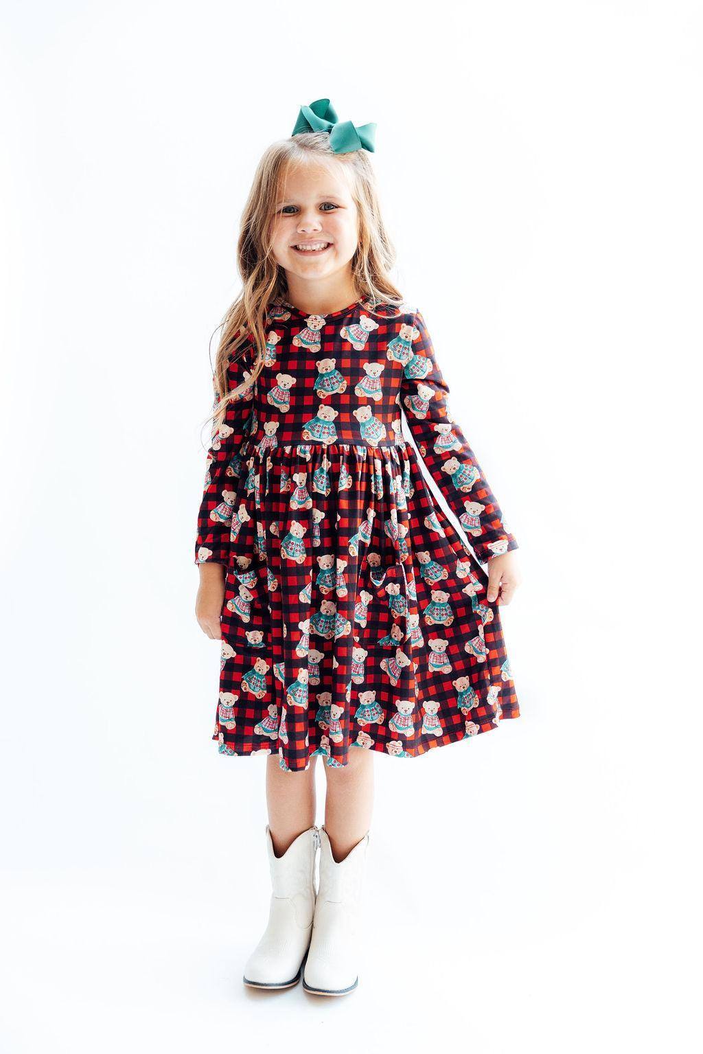 Christmas Bears L/S Pocket Twirl Dress