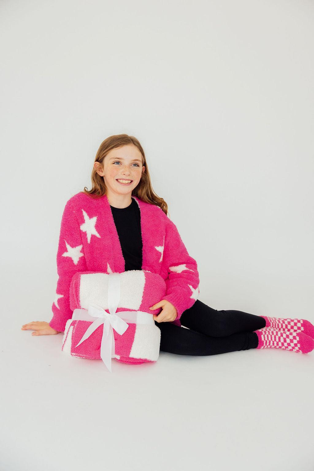 Bright Pink Checker Bow Cozy Blanket