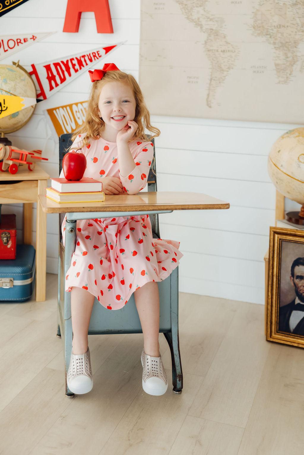 An Apple a Day 3/4 Sleeve Pocket Twirl Dress