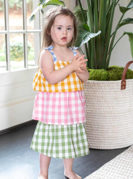 Tiered gingham dress detail view