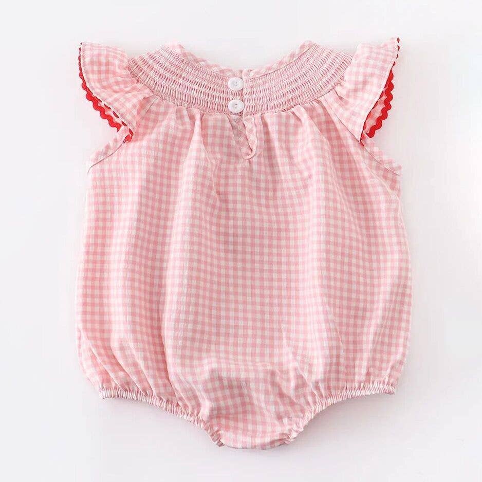 Rylee Faith Designs - Baby Girls Strawberry Plaid Smocked Romper