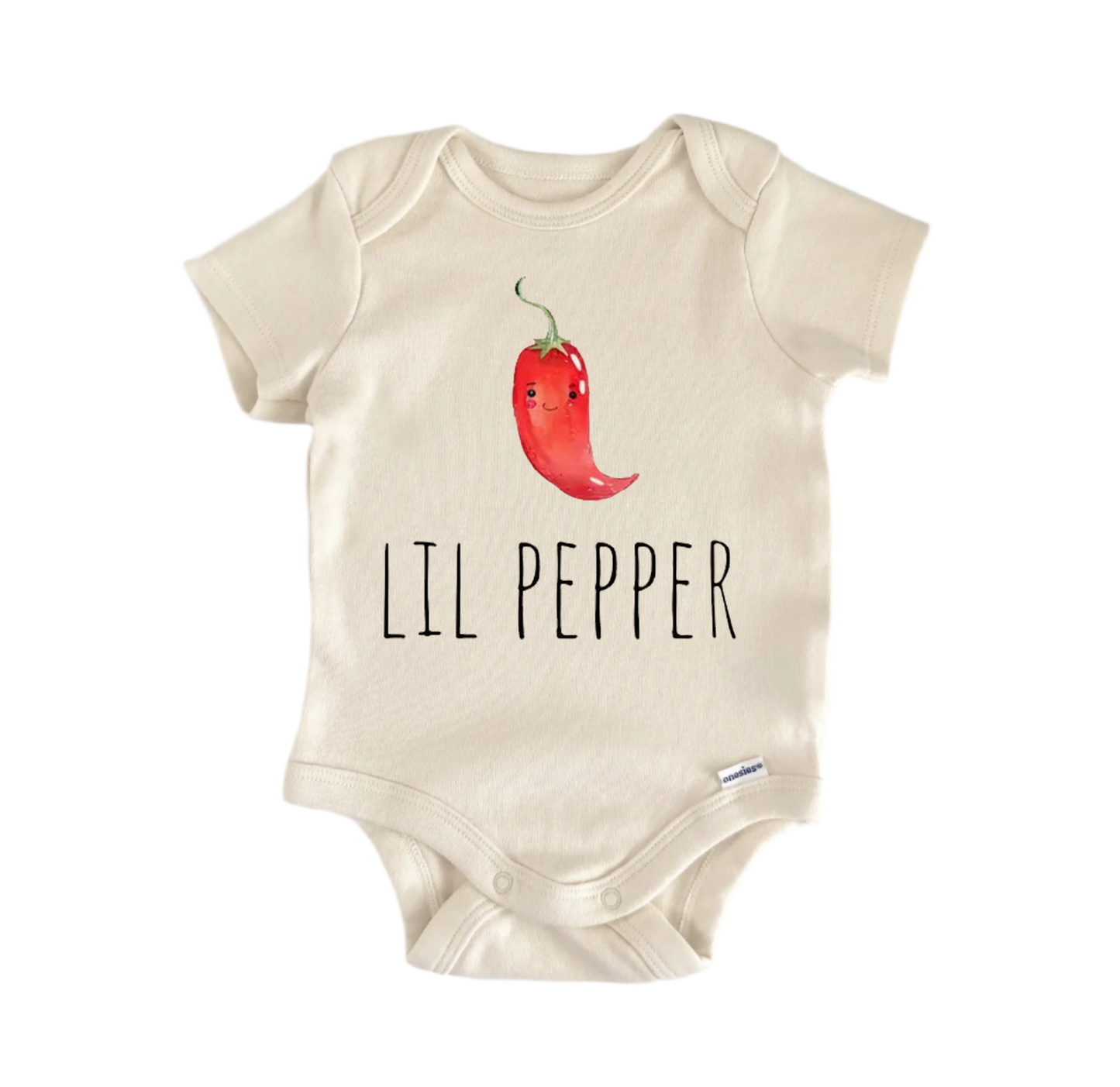 Pepper newborn baby onesie front view