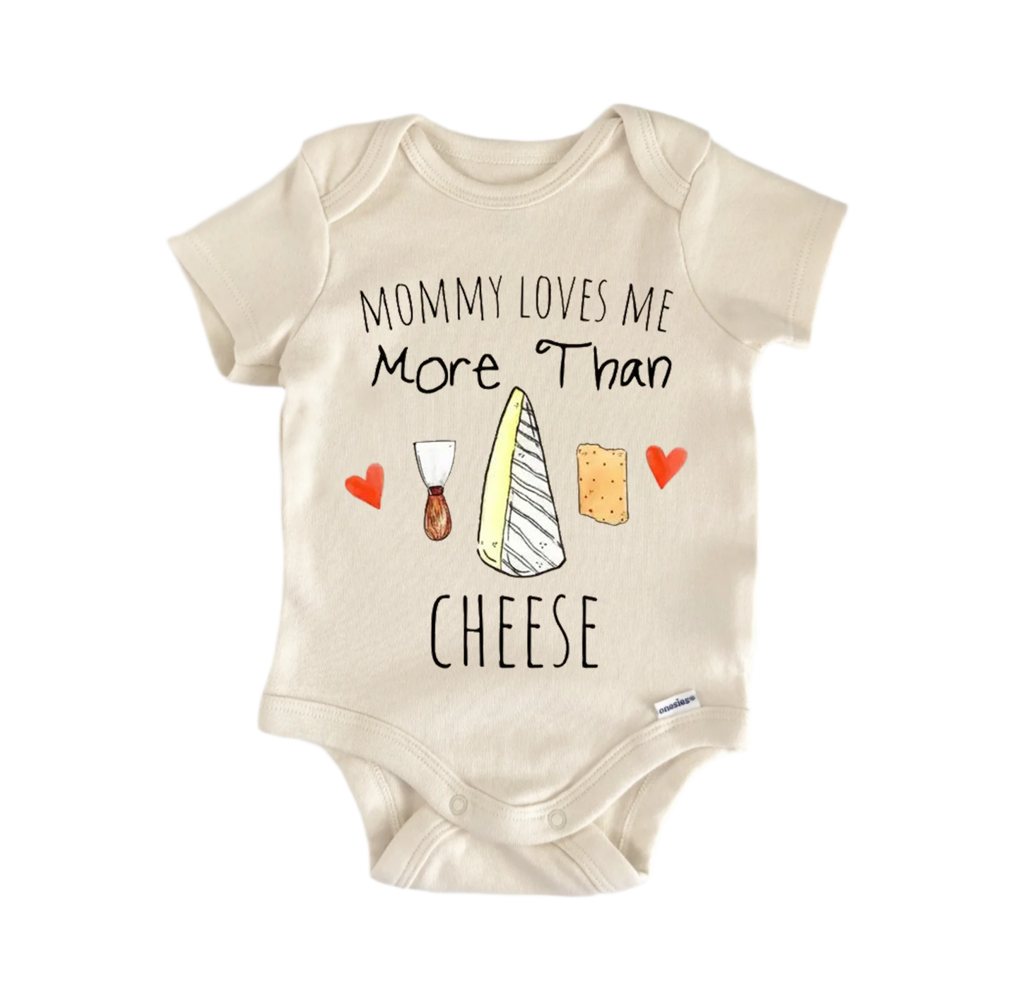 Cheese and wine newborn baby onesie front view