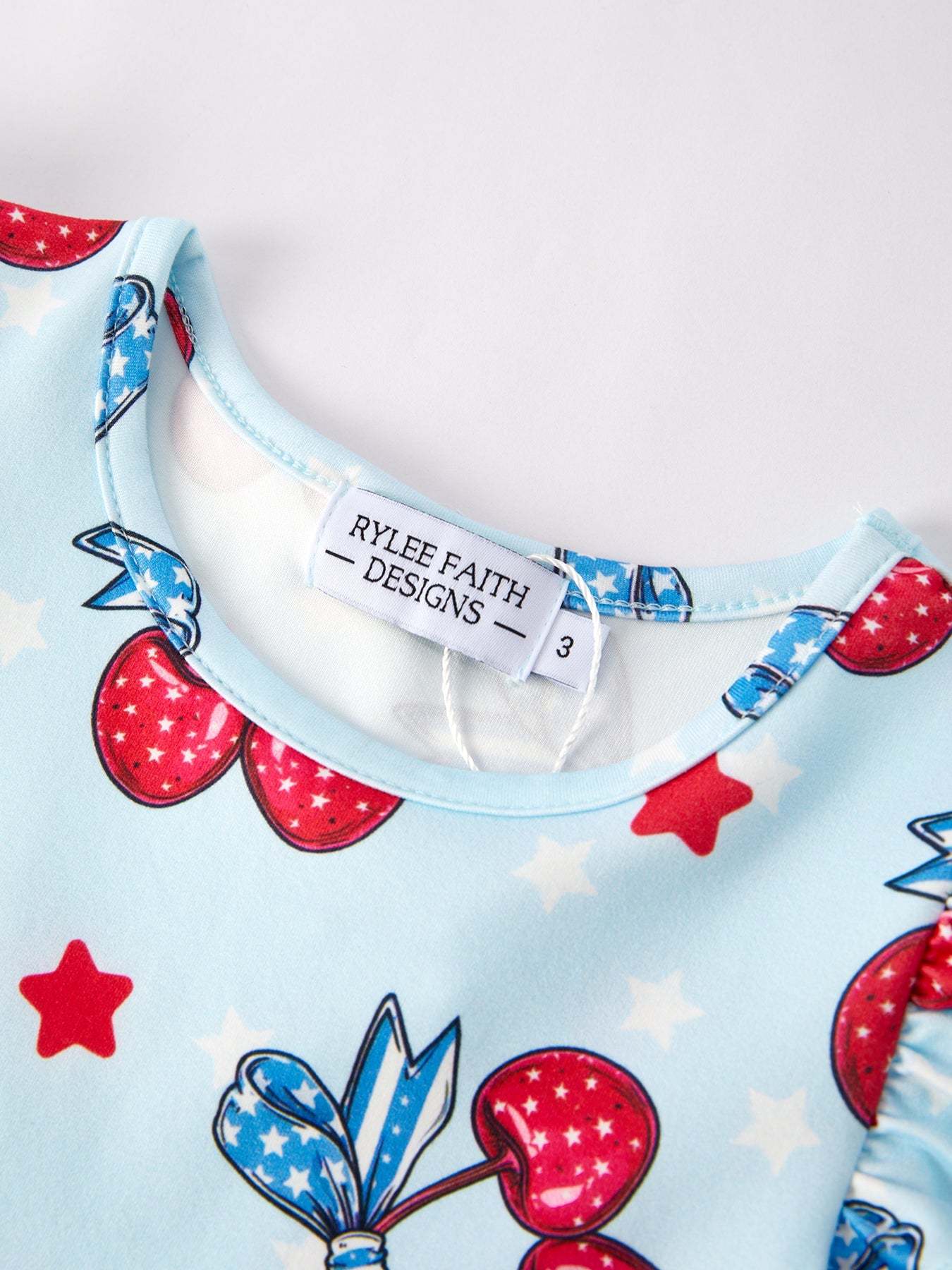 4th of july Bow Cherry Stars Print Girls Dress