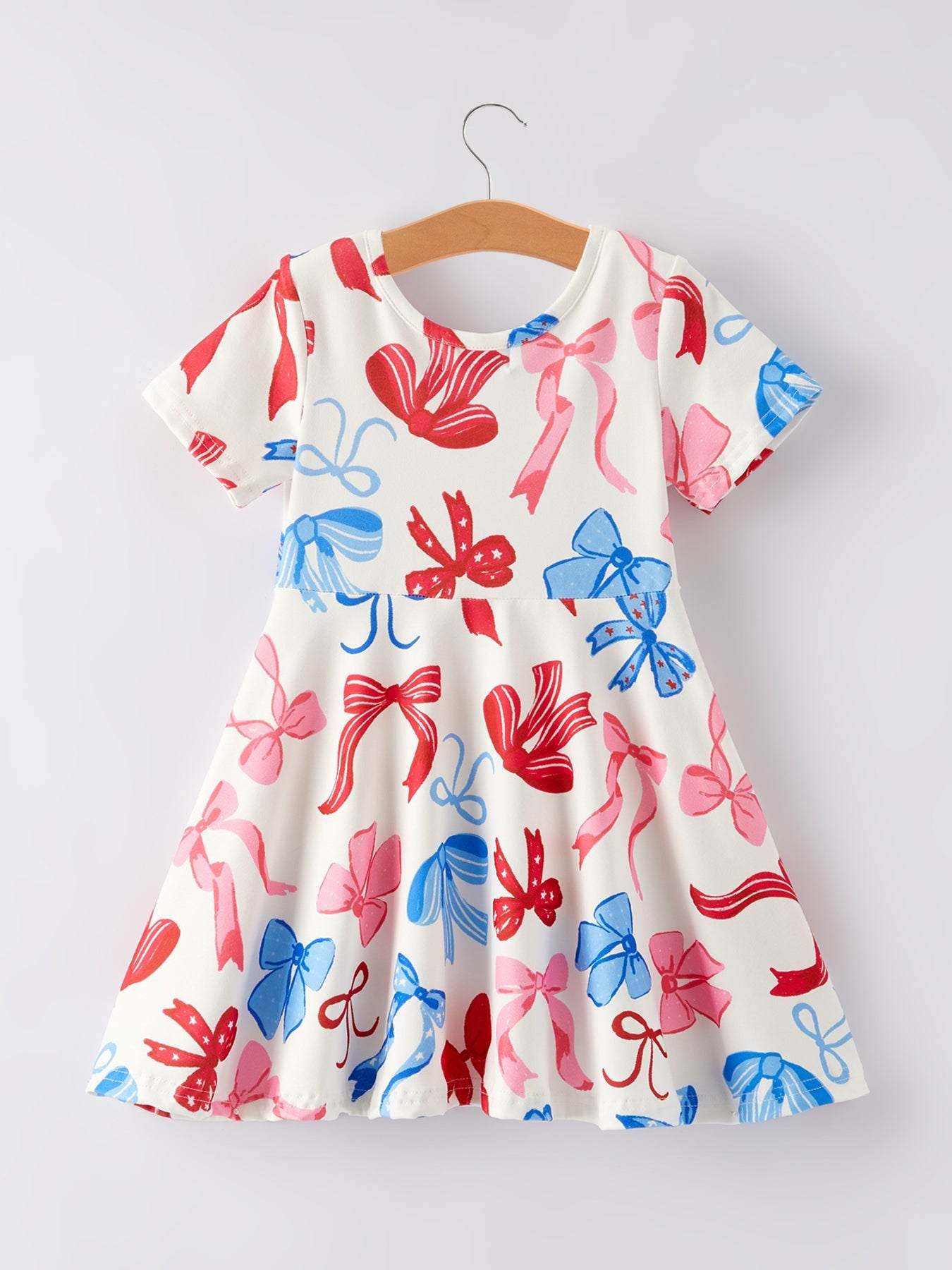 4th of july Color Bow Printed Short Sleeves Dress - detail view