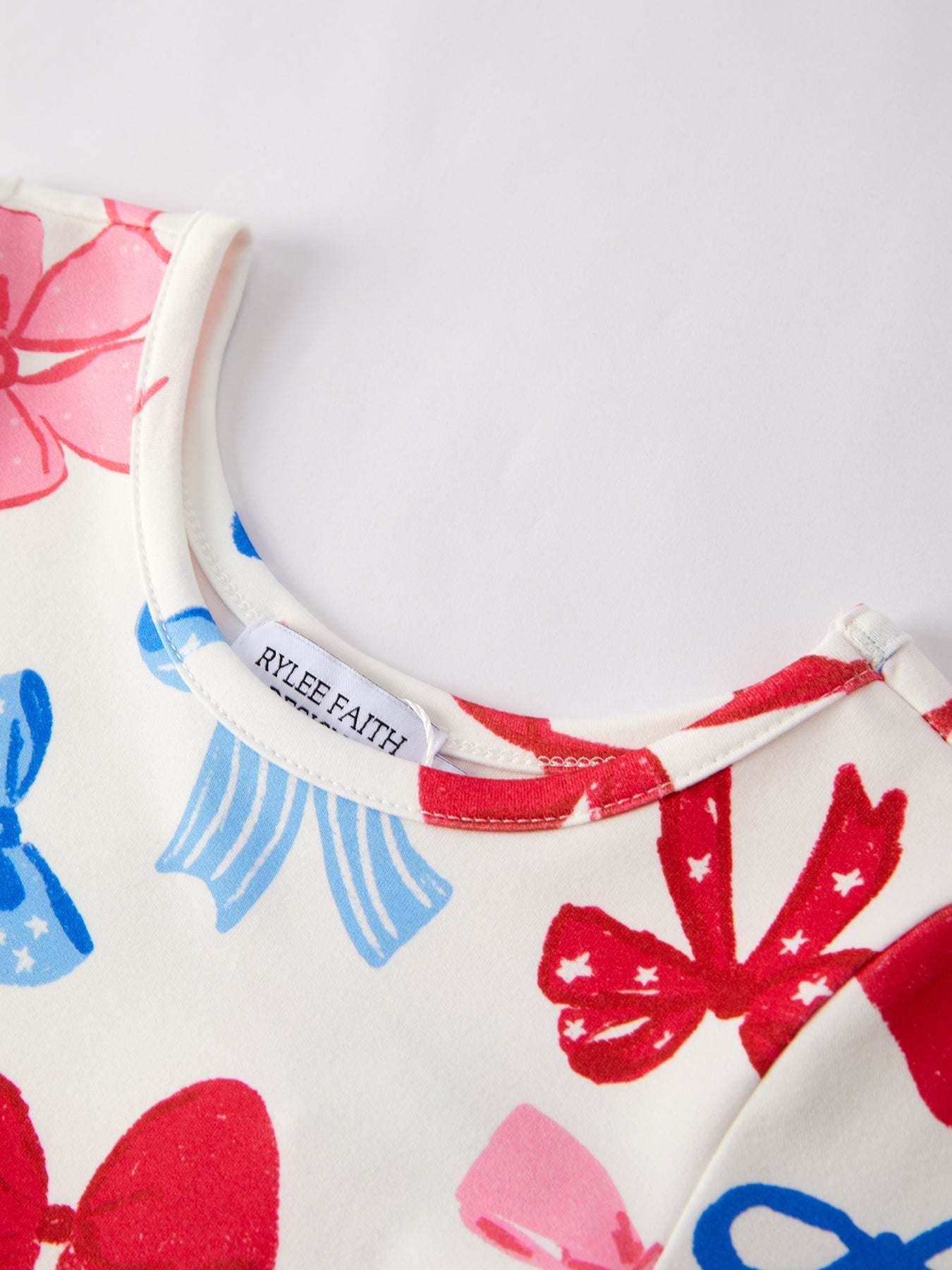 4th of july Color Bow Printed Short Sleeves Dress - back view