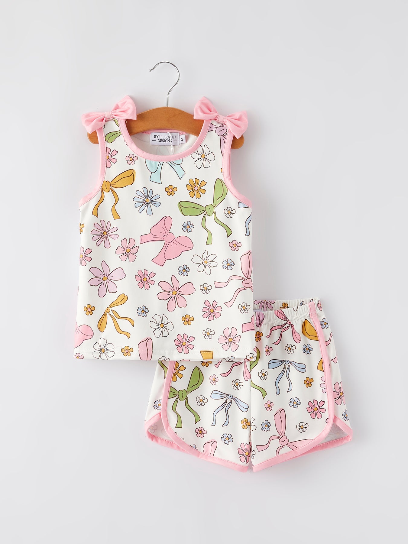 Girls Pink Bow Sleeveless Vest Top and Shorts Set