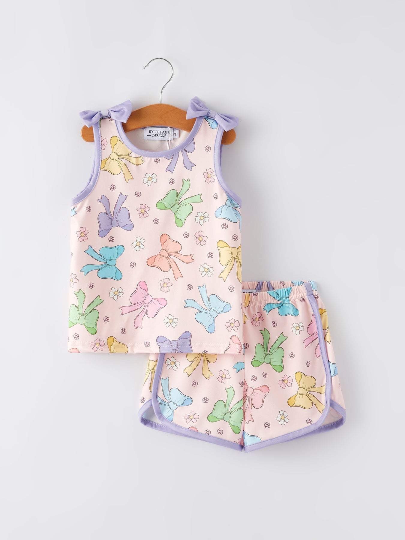 Girls Purple Bow Sleeveless Vest Top and Shorts Set