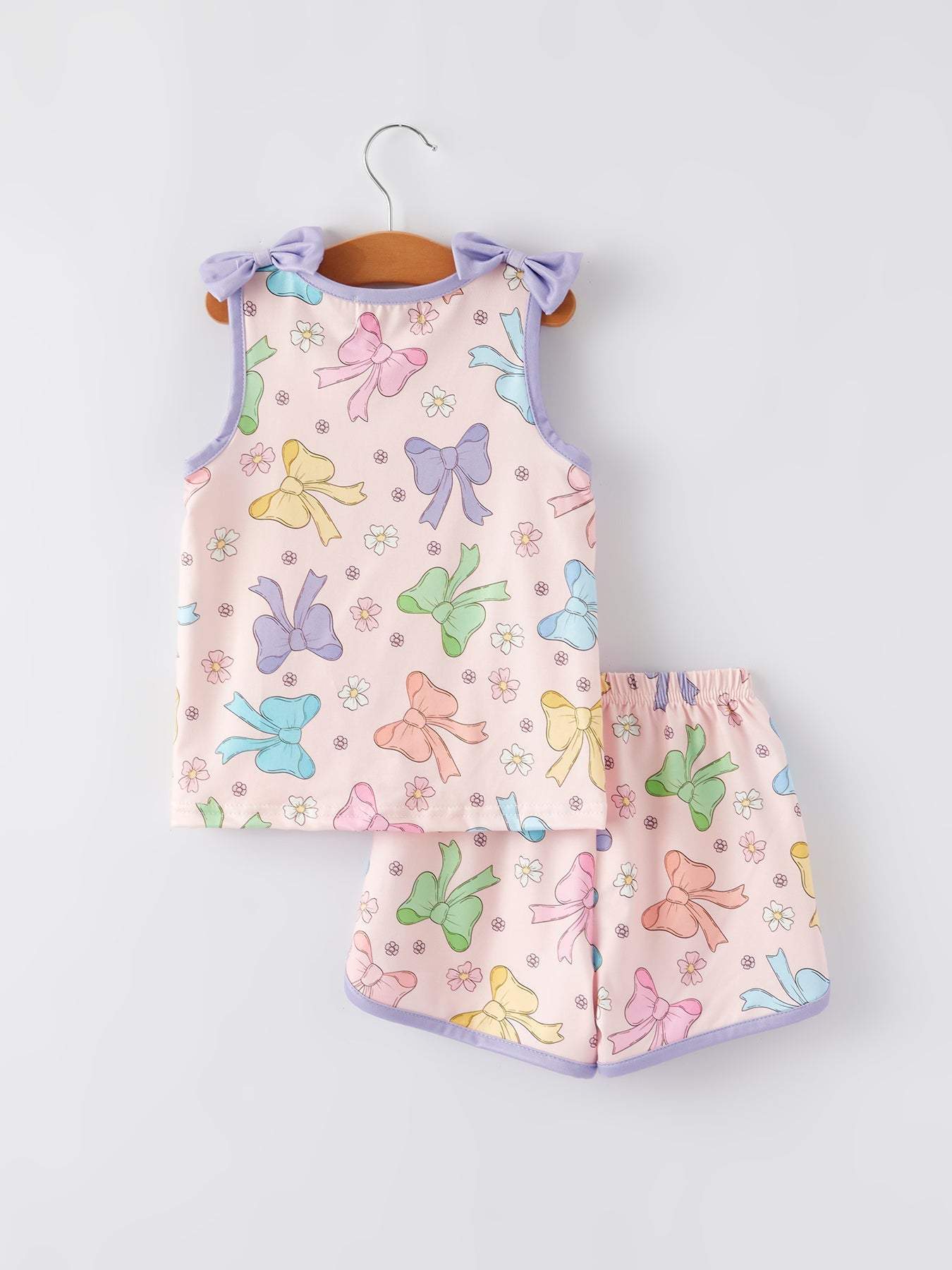 Girls Purple Bow Sleeveless Vest Top and Shorts Set