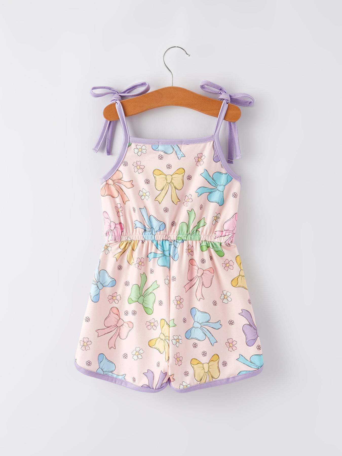 Girls Purple Bow Suspender jumpsuit
