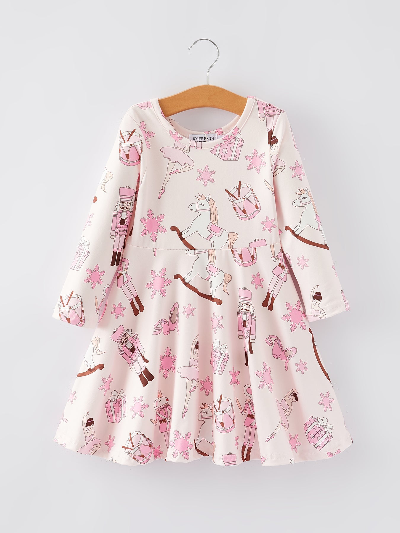 Christmas Character White Horse Print Girls Dress