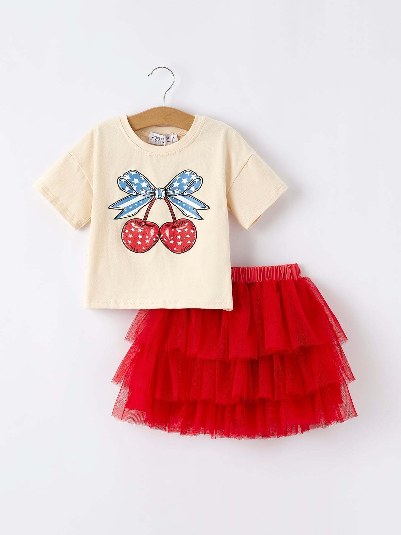 4th of july  Cherry Print Tulle Dress