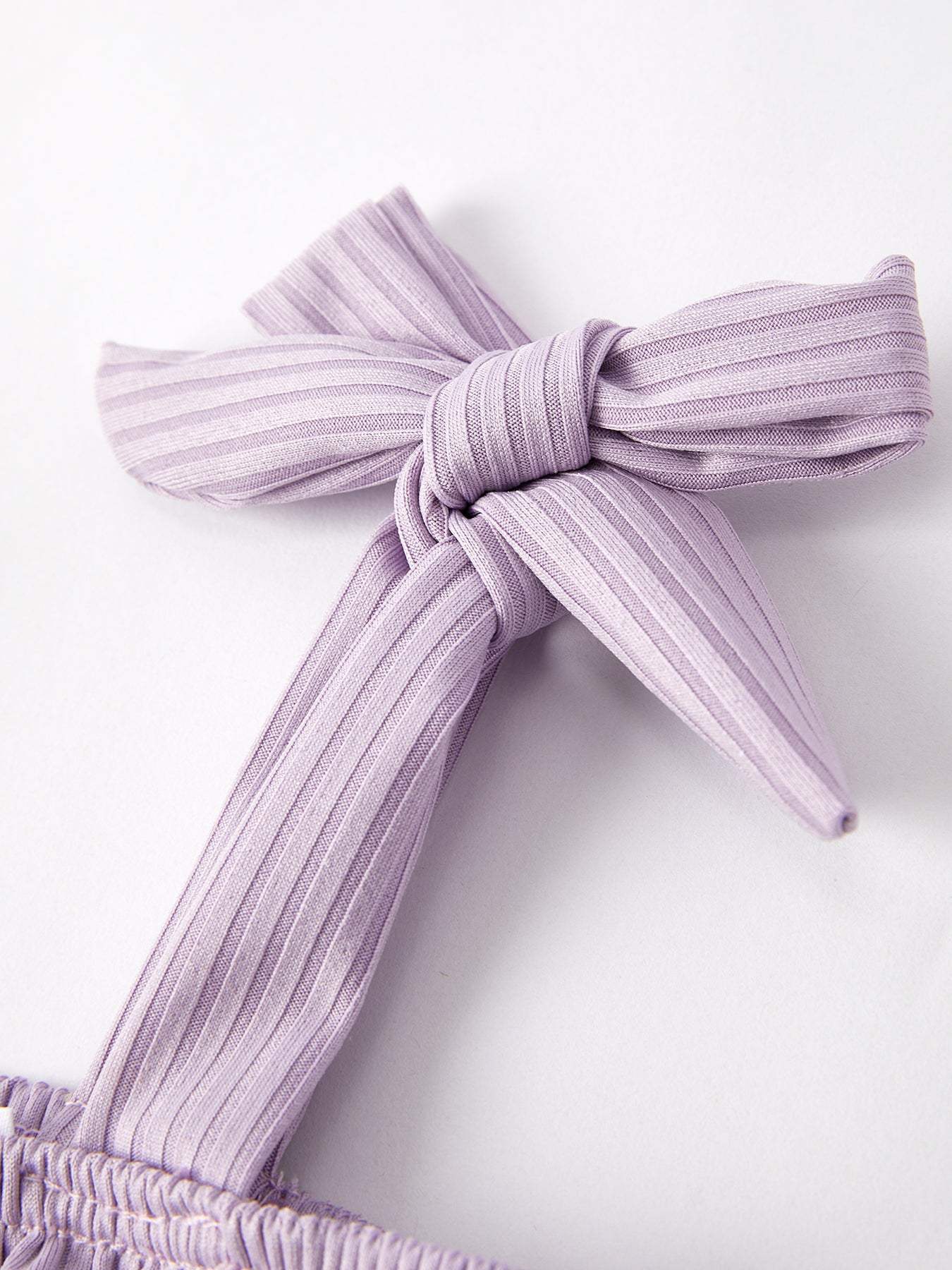 Summer Purple Bow Pleated Suspender Vest And Floral Bloomers Set