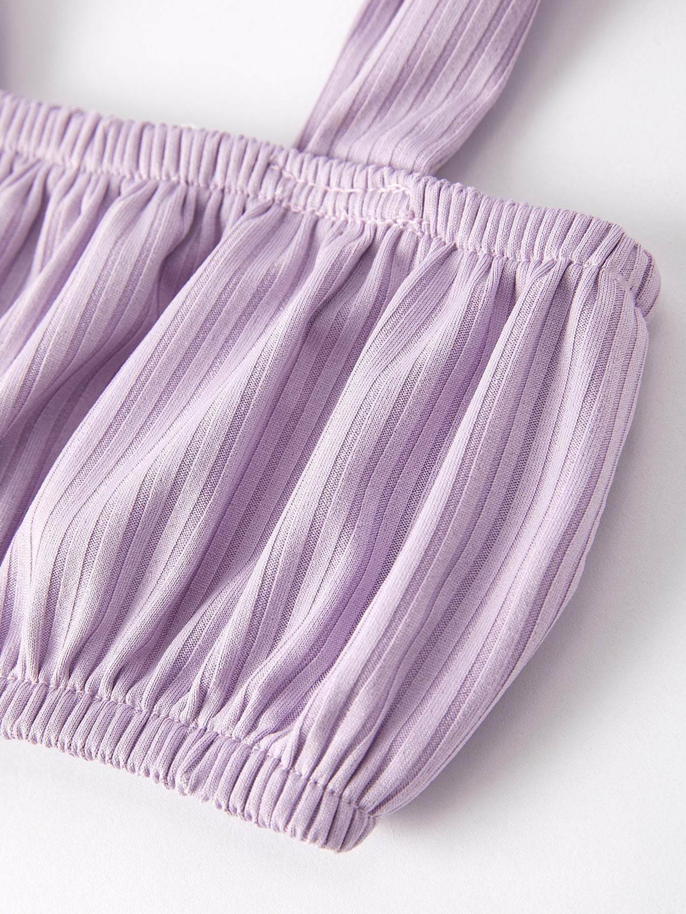 Summer Purple Bow Pleated Suspender Vest And Floral Bloomers Set