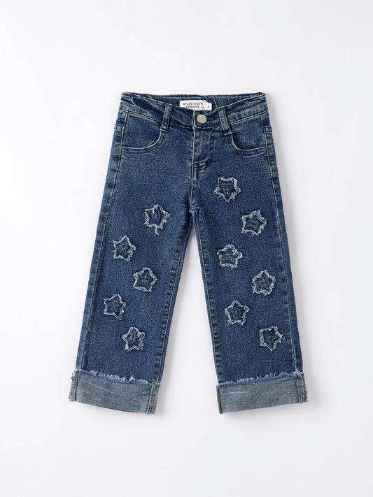 4th of july Stylish Star Shaped Distressed Button Jeans