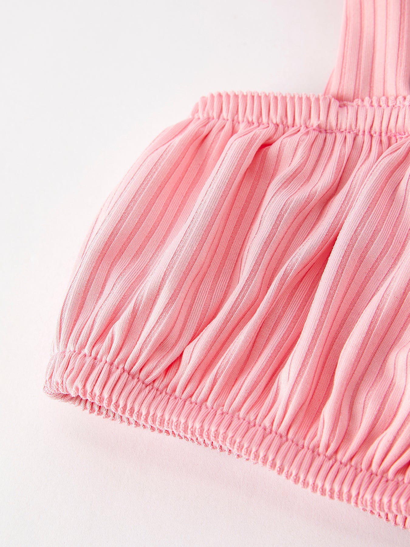 Spring Summer Pink Pleated Suspender Vest And Floral Bloomers Set