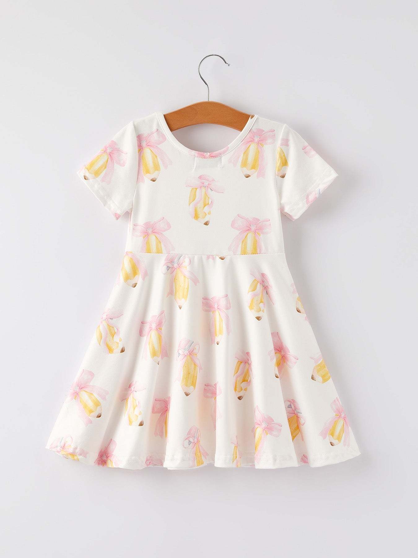 Back to School Bow Pencil Print Girls Dress, detail view