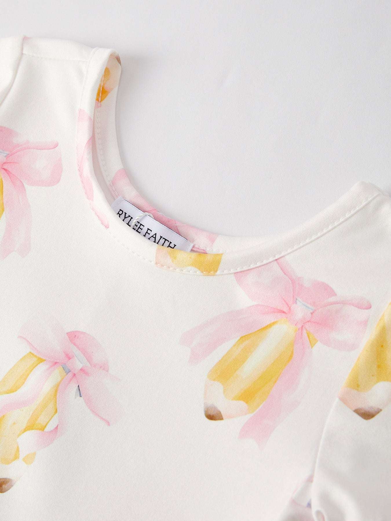 Back to School Bow Pencil Print Girls Dress, back view