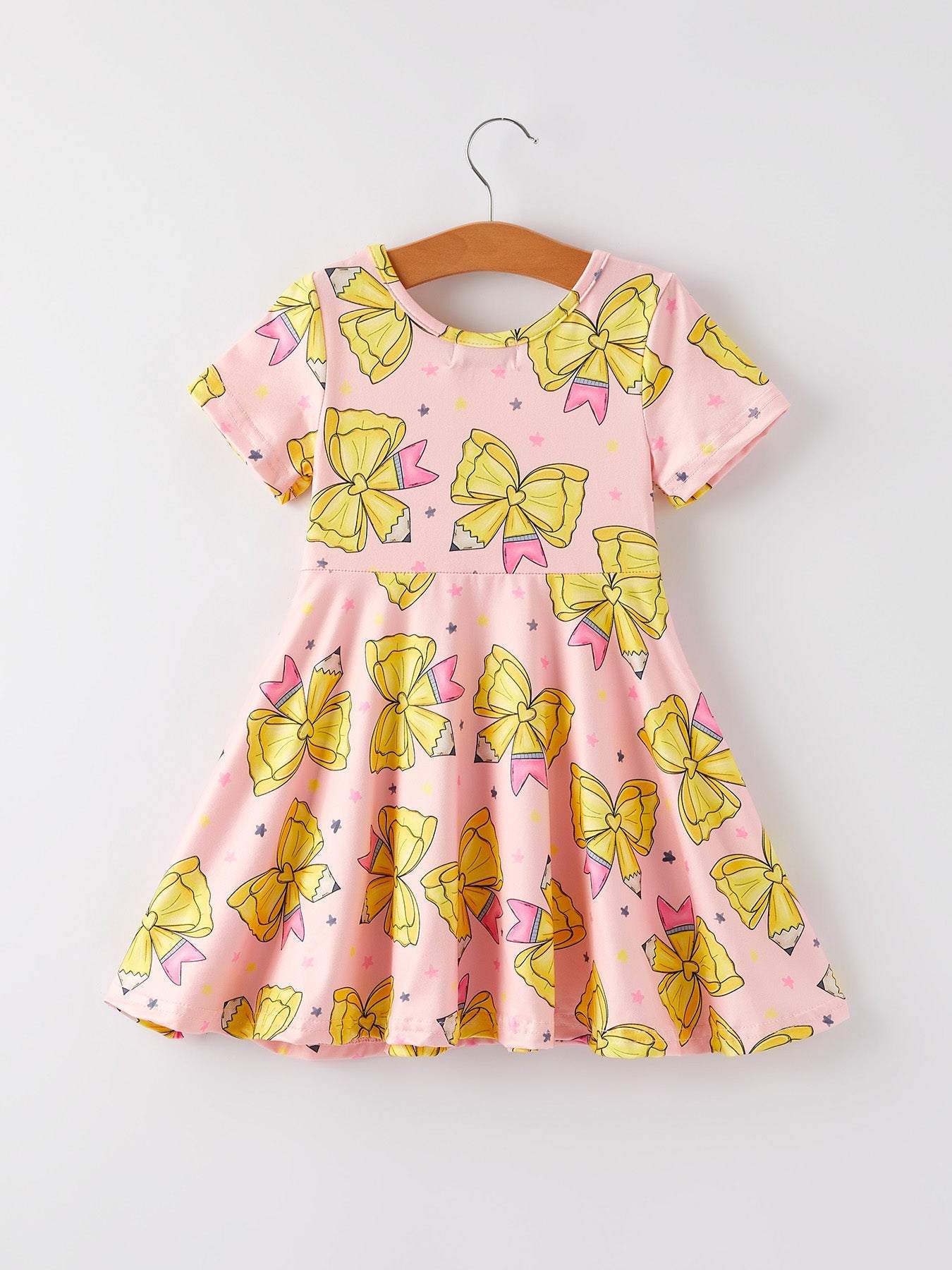 Back to School Yellow Bow Print Girls Dress - detail view