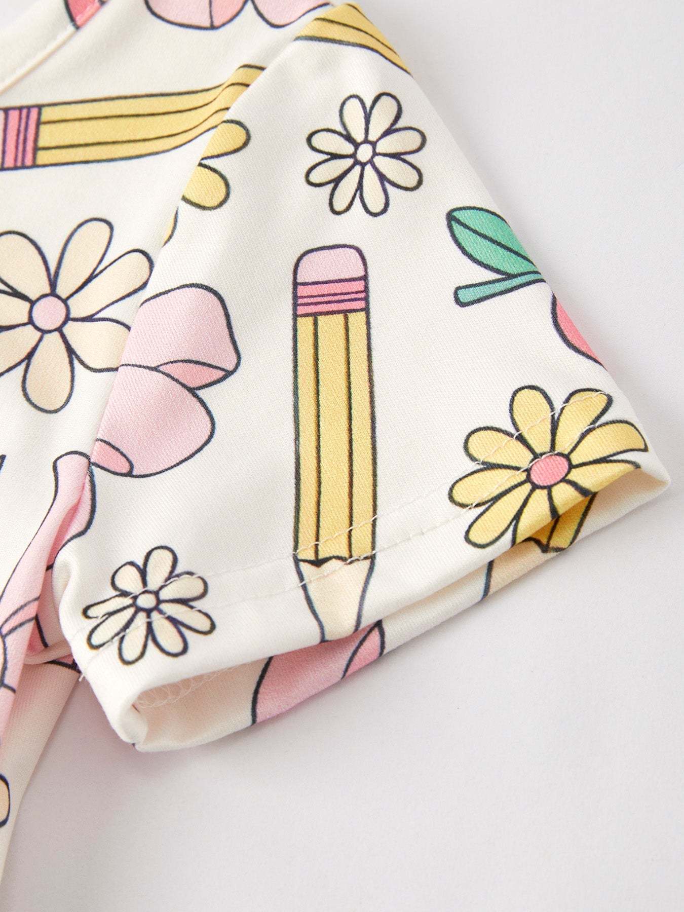 Back to School Apple, Pencil, and Floral Print Girls Dress