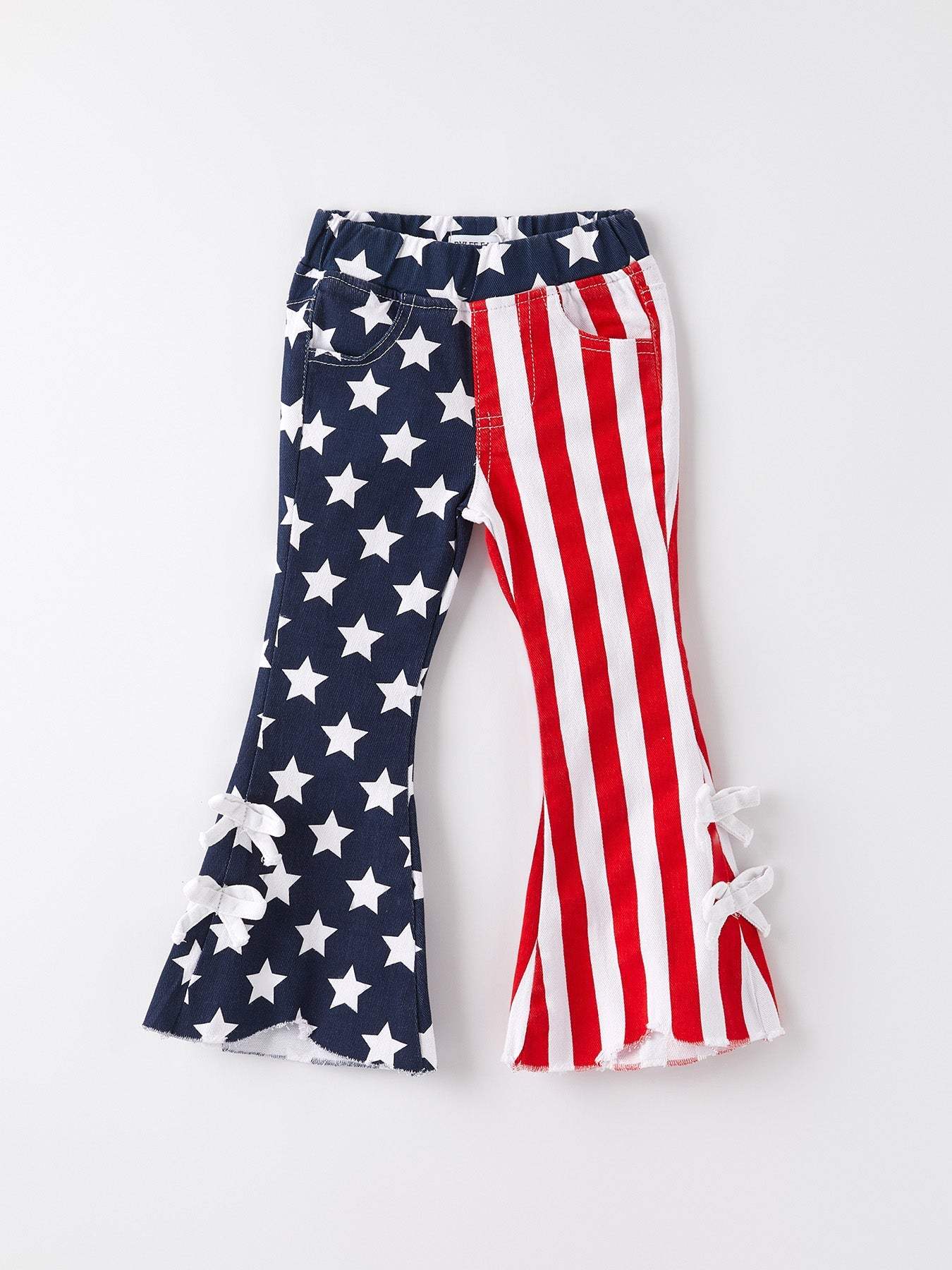 4th of july Patriotic Star Stripe Bow Flare Pants