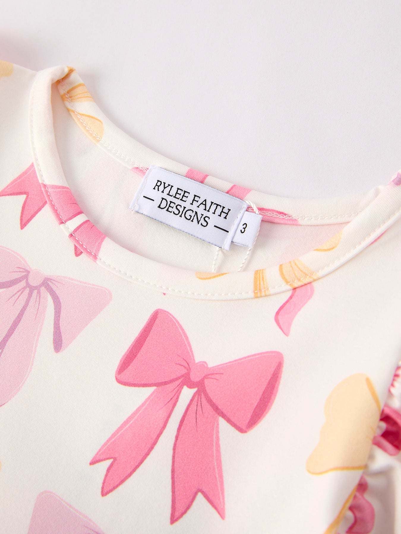 BACK TO SCHOOL Girl's Summer Bow Short Sleeve Shorts Set Outfit - back view