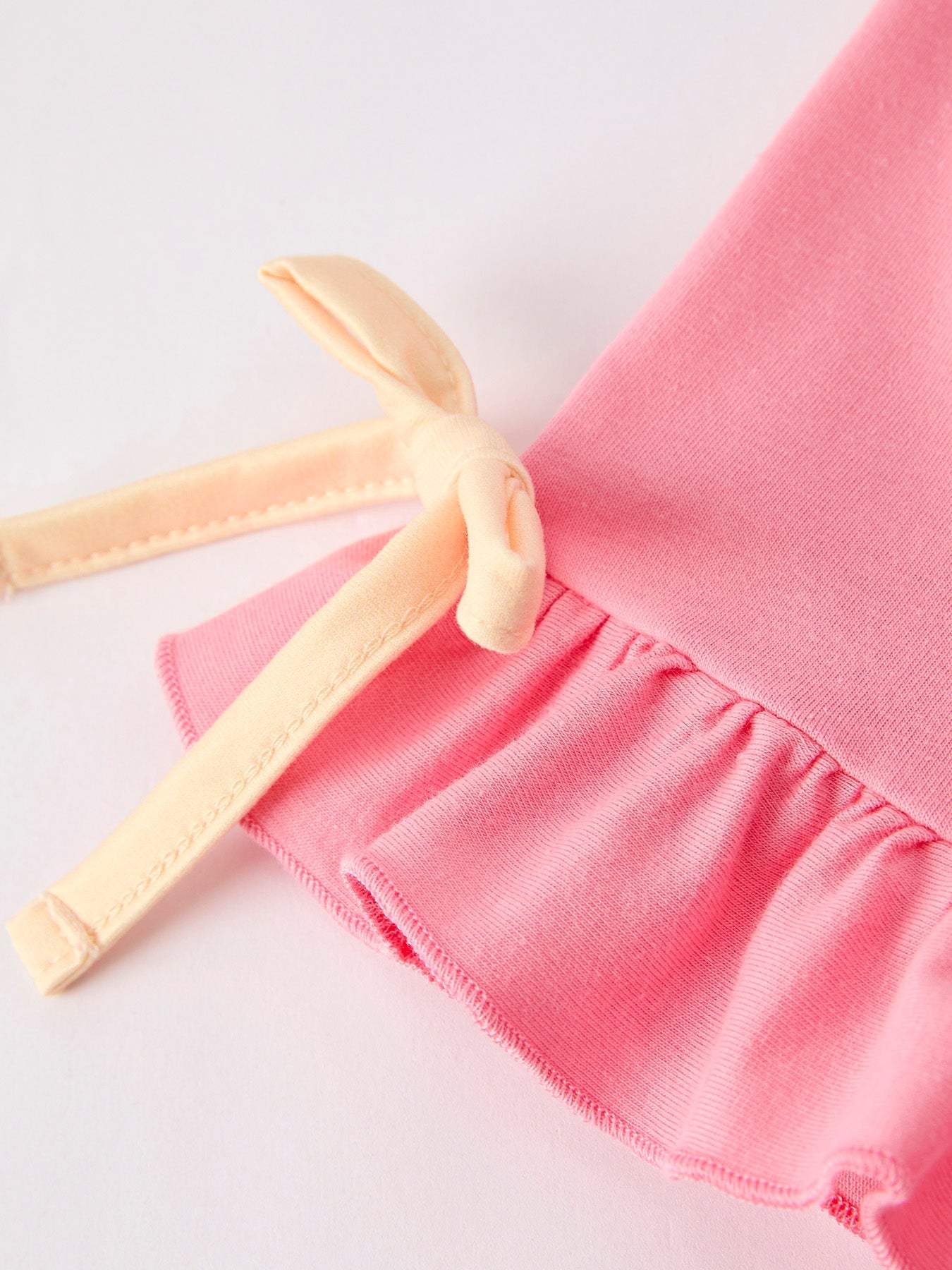 BACK TO SCHOOL Girl's Summer Bow Short Sleeve Shorts Set Outfit - fabric and material close-up