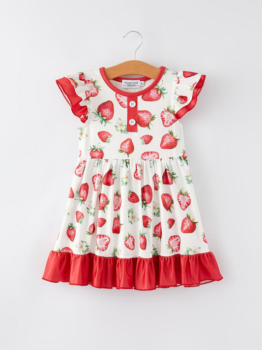 Strawberry Ruffle Girls Dress