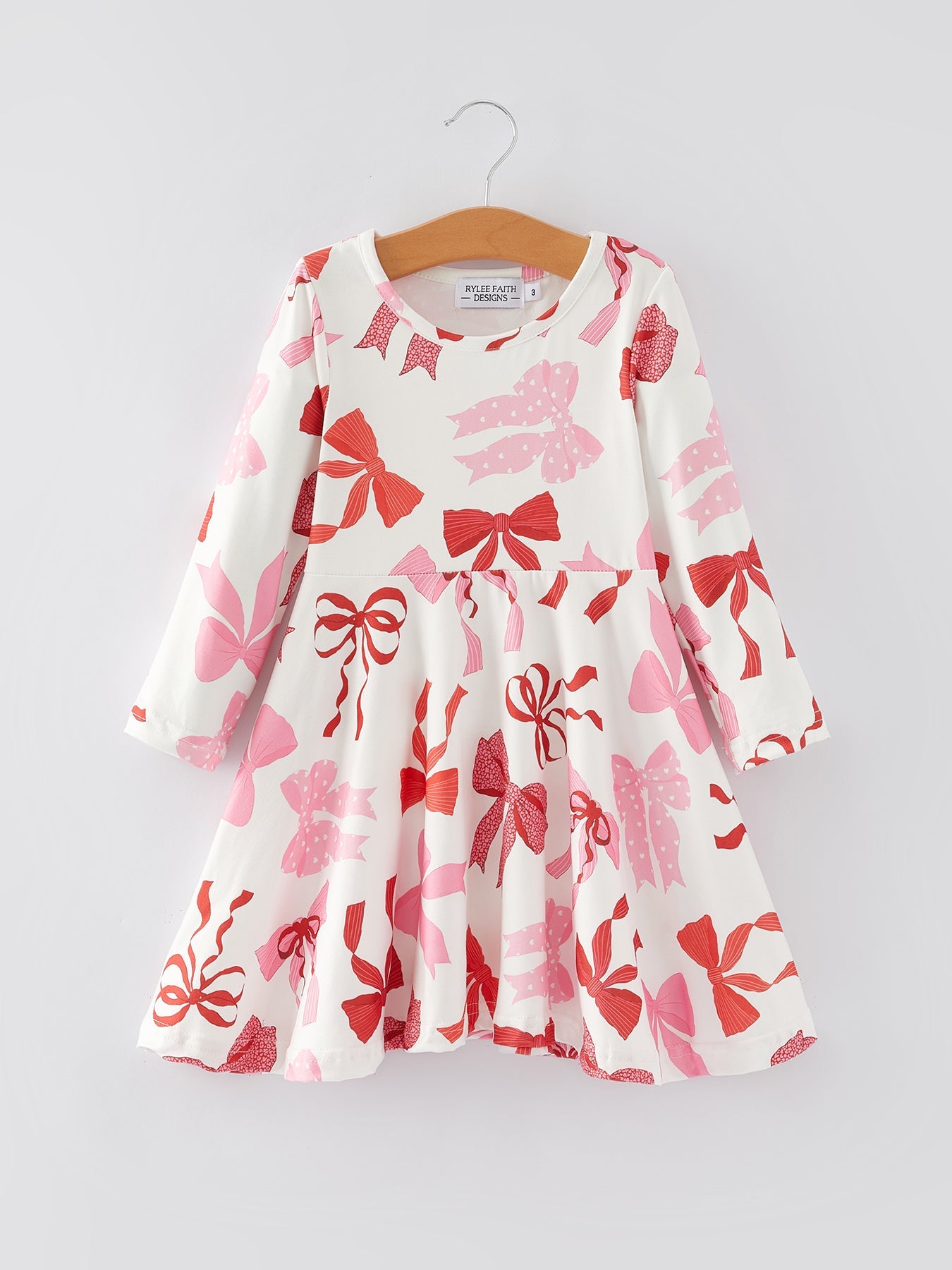Spring and Summer Girls' Pink Bow Print Dress