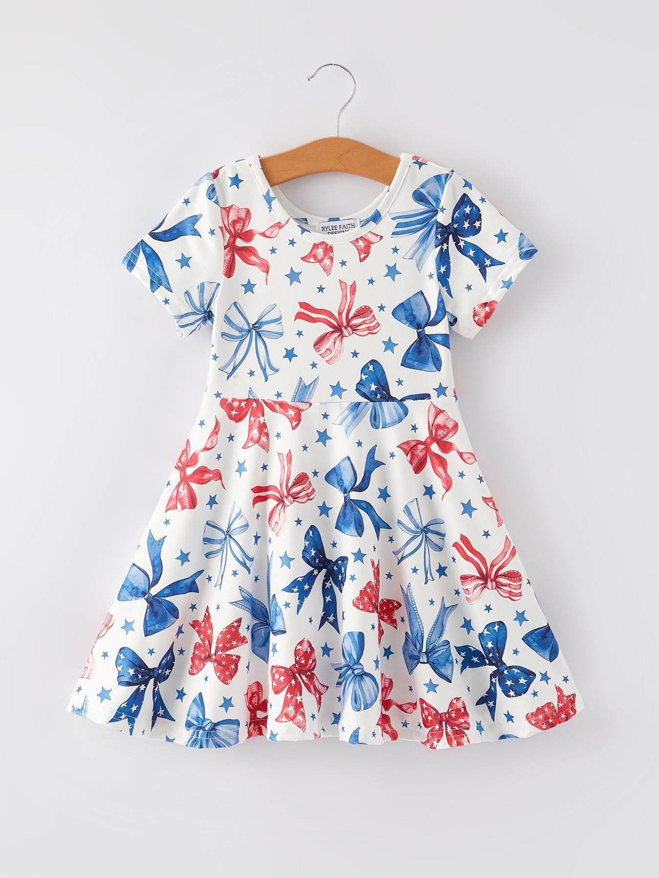 4th Of July Bow Star Girls Dress, fabric and material close-up