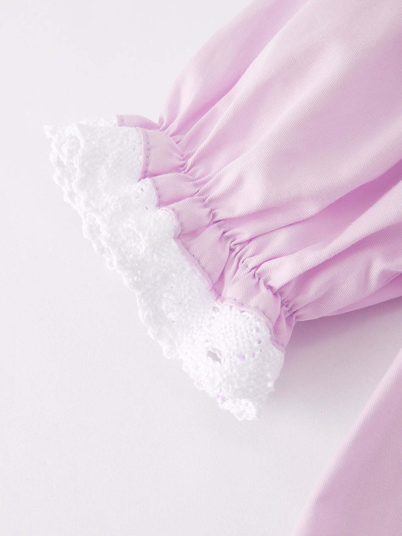 Girls Easter Bunny Smocking Embroidered Lace Cuff Purple Dress