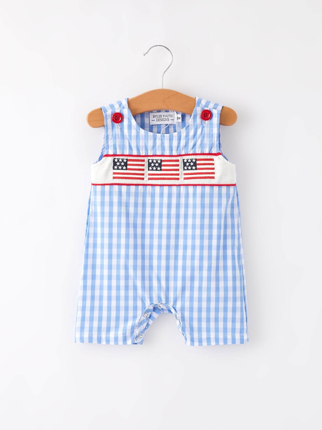 4th of july Flag Embroidery Smocking Boys Romper - print and pattern detail