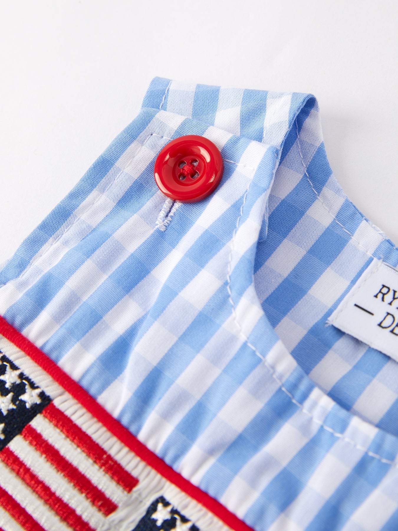 4th of july Flag Embroidery Smocking Boys Romper - close-up detail