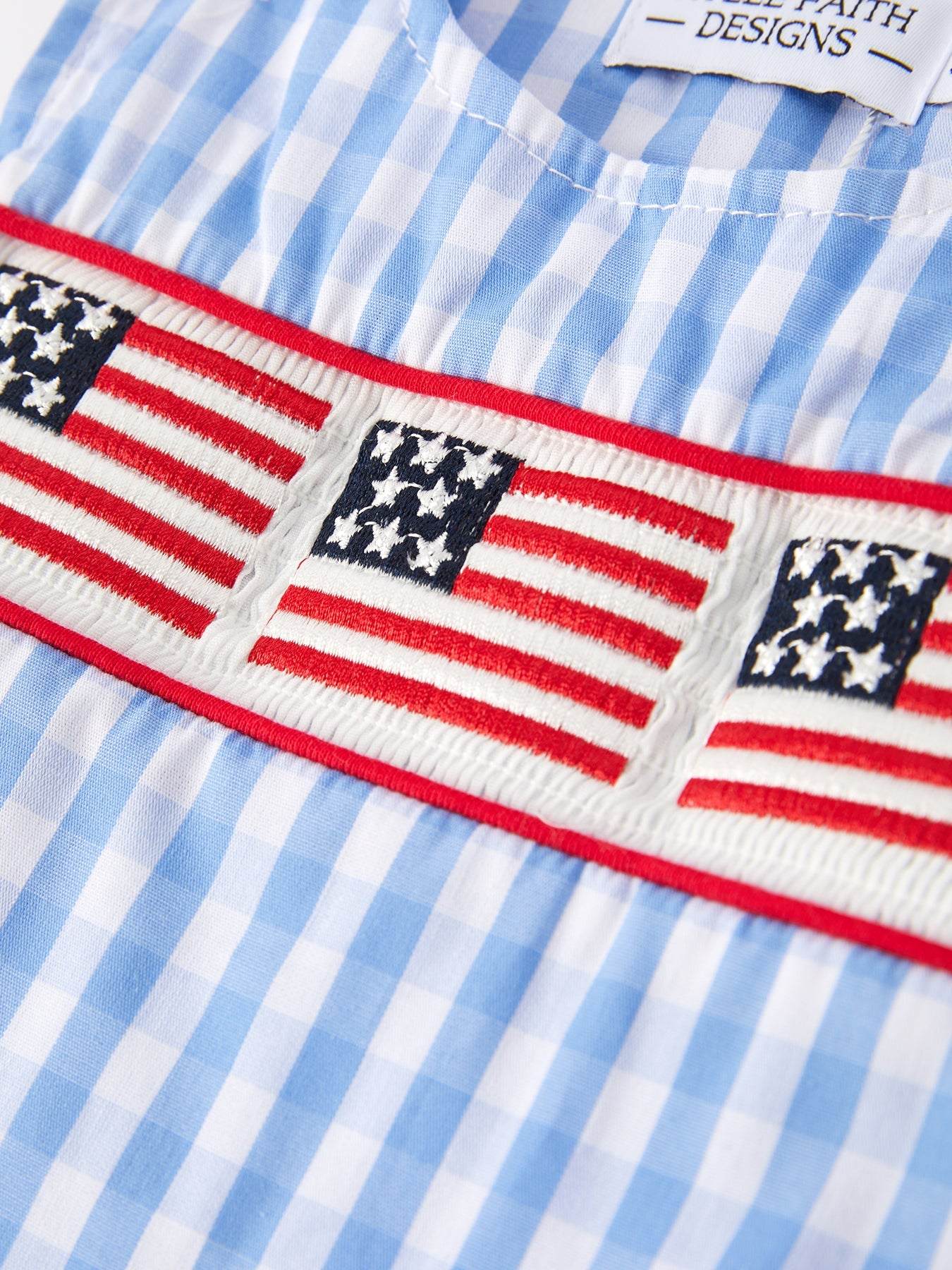 4th of july Flag Embroidery Smocking Boys Romper - additional product view two