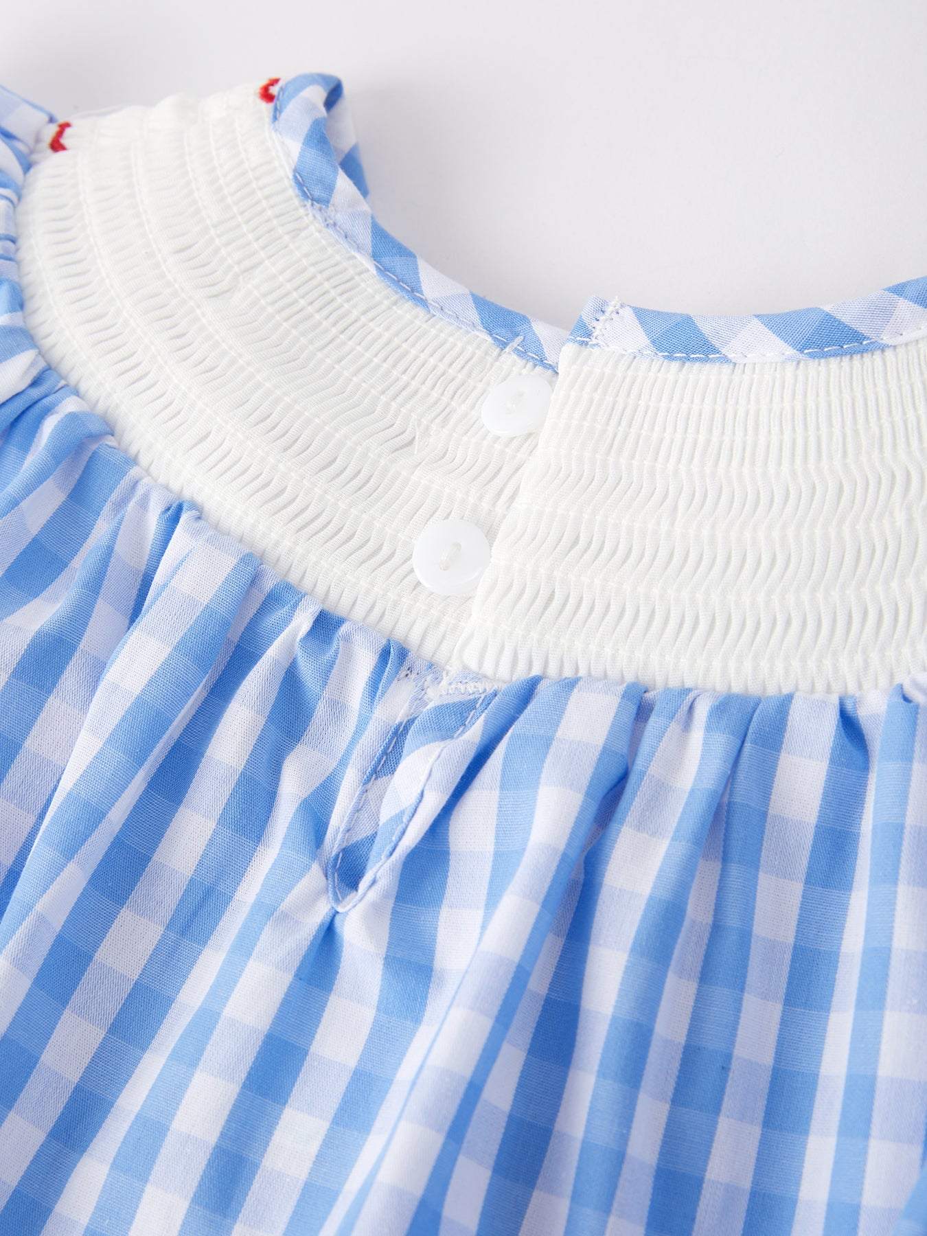 4th of july Flag Embroidery Smocking Girls Romper, close-up detail
