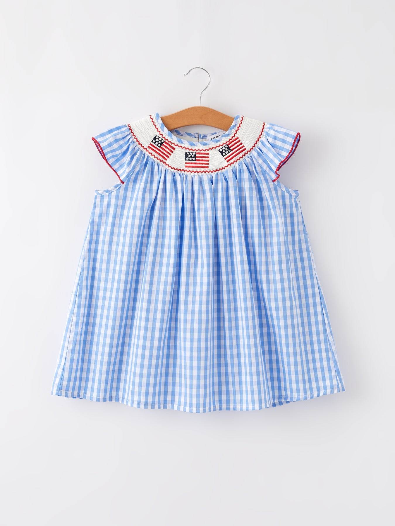 4th of july Flag Embroidery Smocking Girls Dress, front view