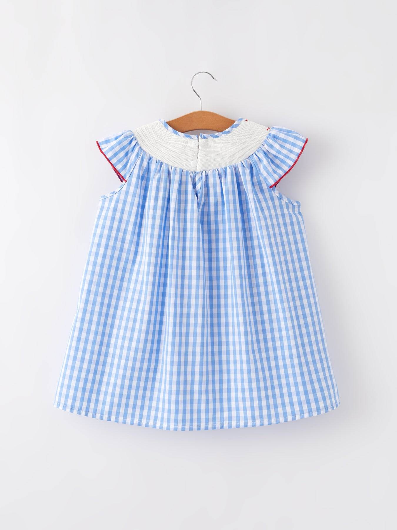 4th of july Flag Embroidery Smocking Girls Dress, detail view
