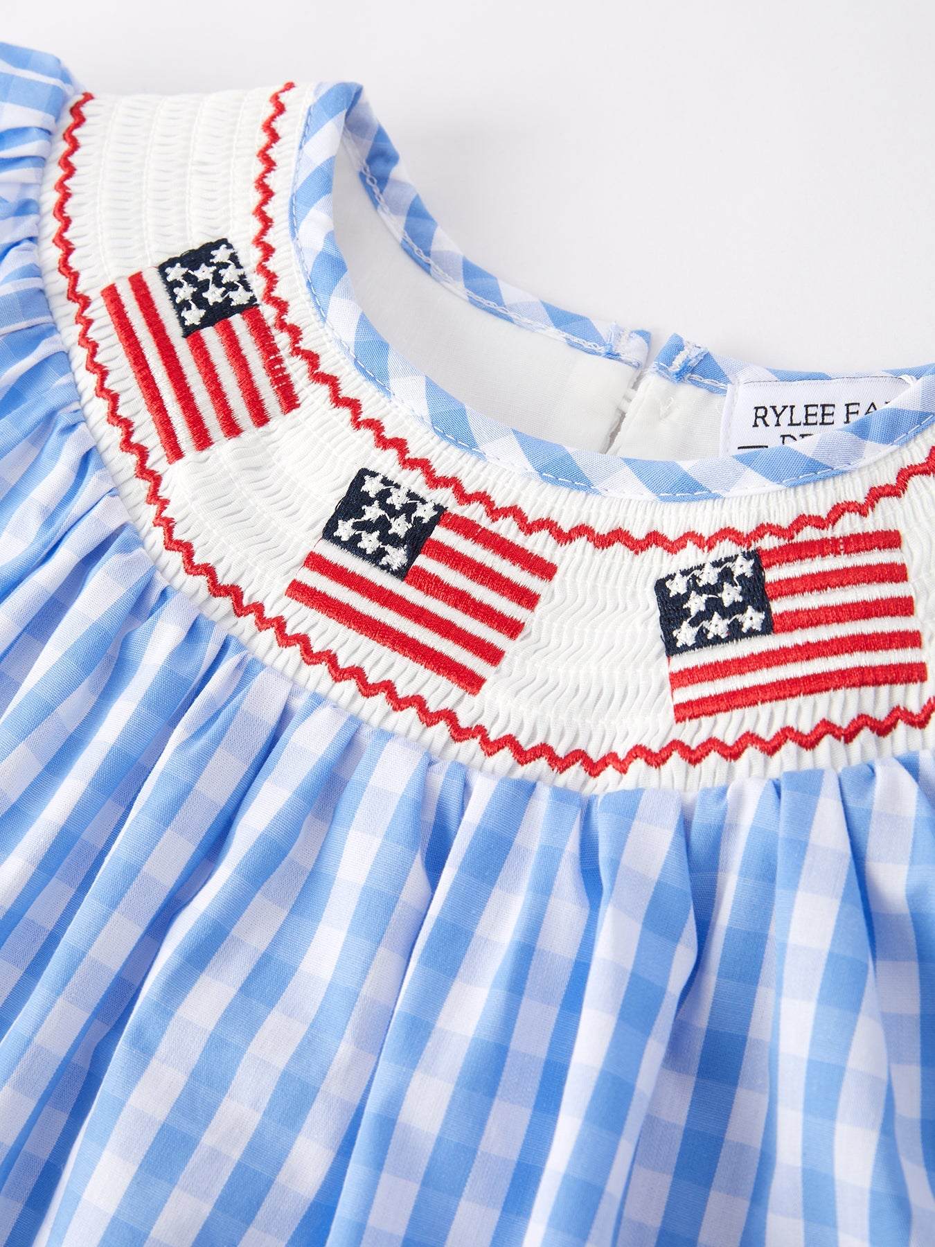4th of july Flag Embroidery Smocking Girls Dress, back view