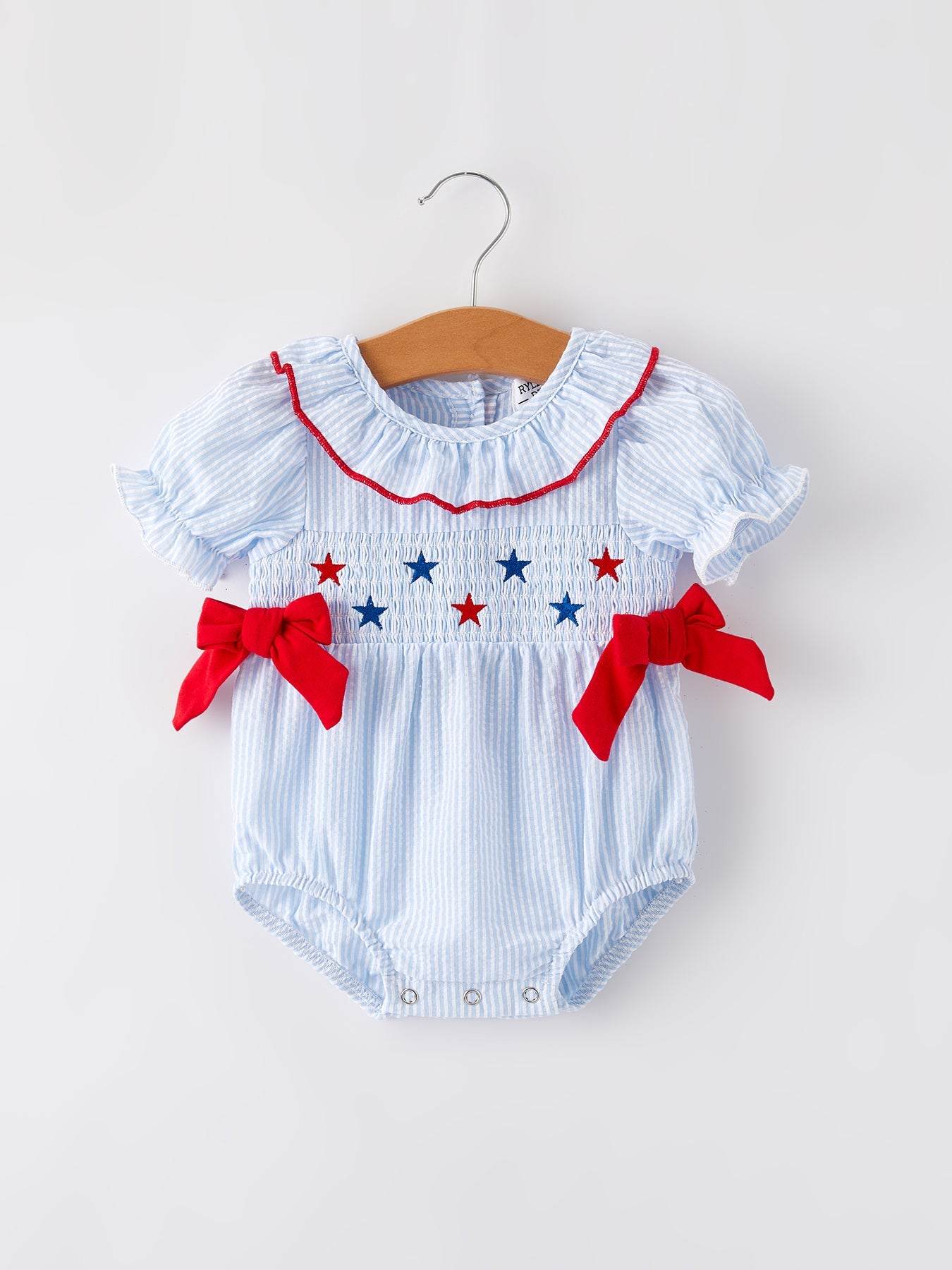 4th of july Girls' Smocking Star Embroidered Romper