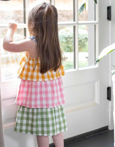 Tiered gingham dress back view