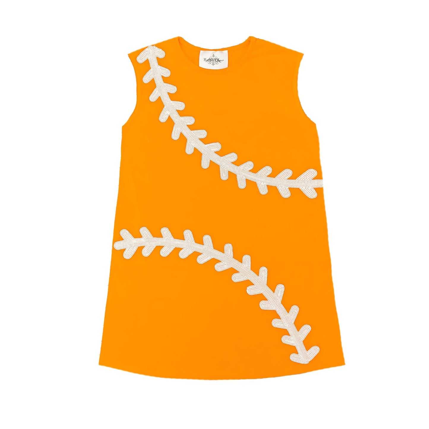 Girls baseball orange dress, back view