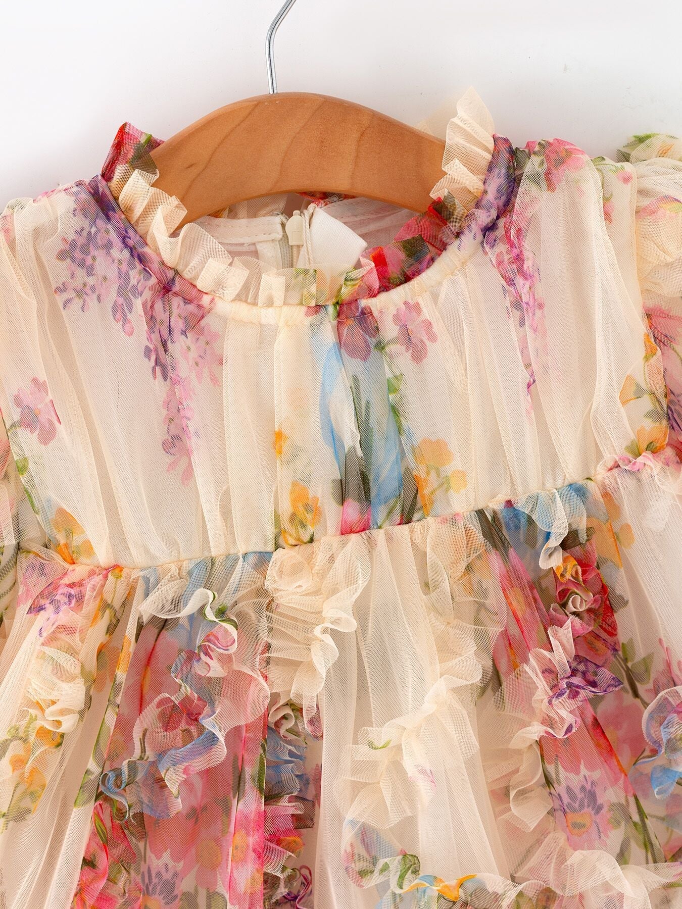 Pastel flower layered girls dress back view